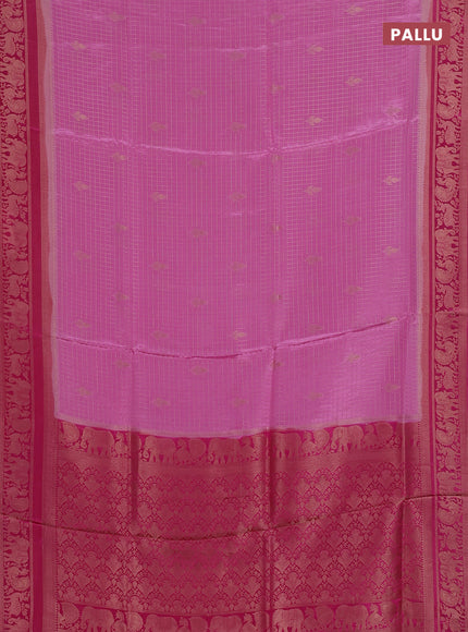 Semi mysore silk saree light pink and pink with allover small zari checks & buttas and zari woven border