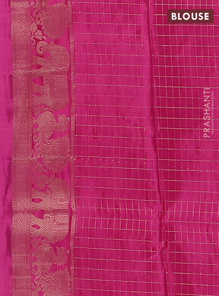 Semi mysore silk saree light pink and pink with allover small zari checks & buttas and zari woven border