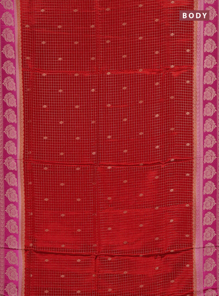 Semi mysore silk saree red and pink with allover small zari checks & buttas and floral zari woven border