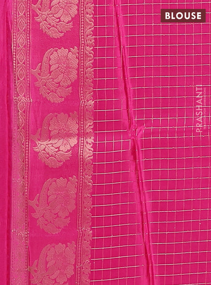 Semi mysore silk saree red and pink with allover small zari checks & buttas and floral zari woven border