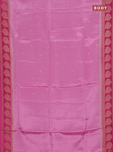 Semi mysore silk saree light pink and pink with allover small zari checks & buttas and floral zari woven border