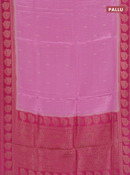 Semi mysore silk saree light pink and pink with allover small zari checks & buttas and floral zari woven border
