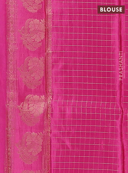 Semi mysore silk saree light pink and pink with allover small zari checks & buttas and floral zari woven border