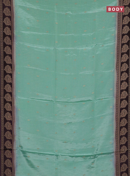 Semi mysore silk saree teal green and jamun shade with allover small zari checks & buttas and floral zari woven border