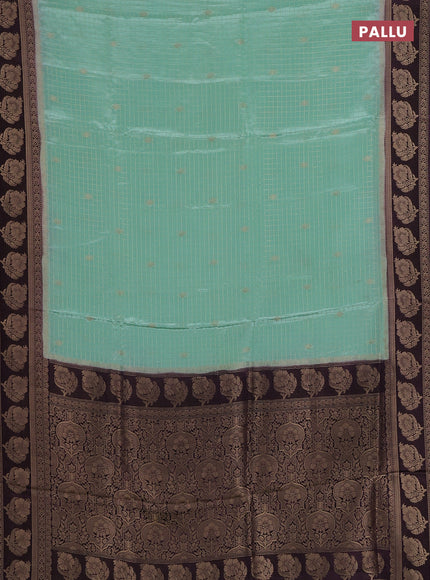 Semi mysore silk saree teal green and jamun shade with allover small zari checks & buttas and floral zari woven border