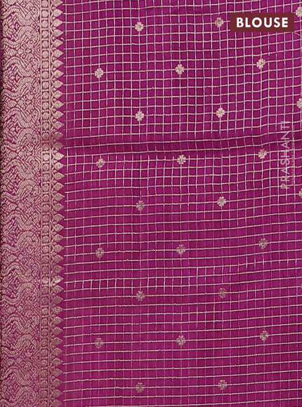 Semi mysore silk saree lime yellow and purple with allover silver & gold zari woven buttas and zari woven border