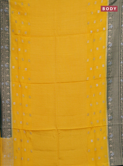 Semi mysore silk saree yellow and dark green with allover silver & gold zari woven buttas and zari woven border