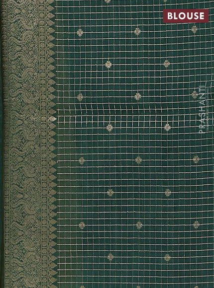Semi mysore silk saree yellow and dark green with allover silver & gold zari woven buttas and zari woven border