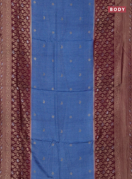 Semi mysore silk saree pastel blue and purple with allover small zari checks & buttas and long zari woven border