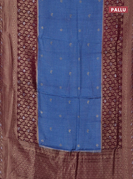 Semi mysore silk saree pastel blue and purple with allover small zari checks & buttas and long zari woven border
