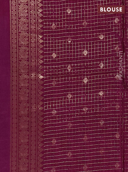 Semi mysore silk saree pastel blue and purple with allover small zari checks & buttas and long zari woven border