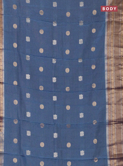 Semi mysore silk saree pastel blue and blue with allover small zari checks & buttas and long zari woven border