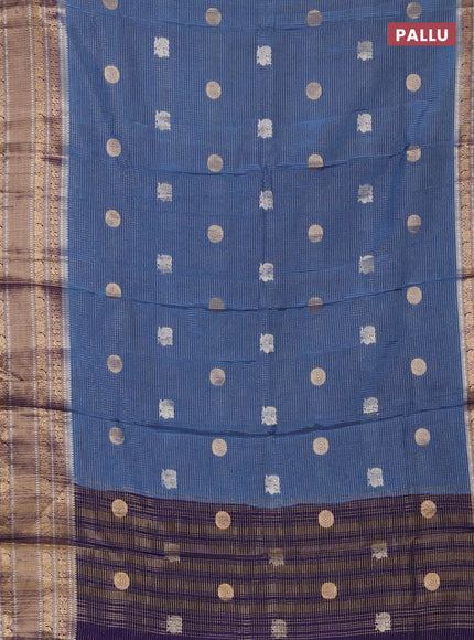 Semi mysore silk saree pastel blue and blue with allover small zari checks & buttas and long zari woven border