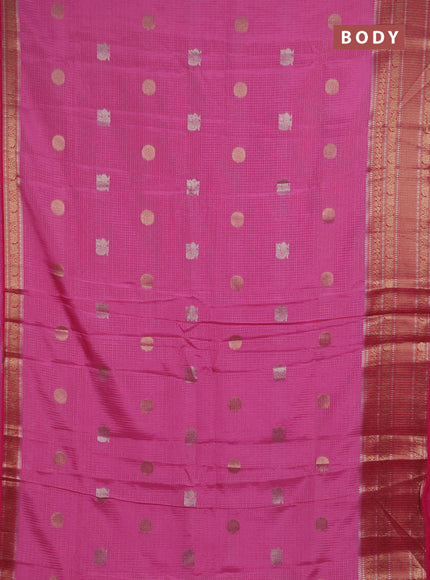 Semi mysore silk saree light pink and pink with allover small zari checks & buttas and long zari woven border