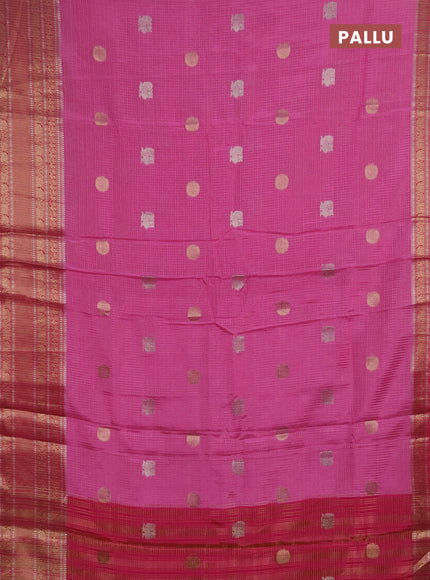 Semi mysore silk saree light pink and pink with allover small zari checks & buttas and long zari woven border