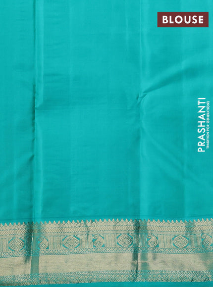 Pure kanchipuram silk saree red and teal green with zari woven buttas and temple design zari woven korvai border