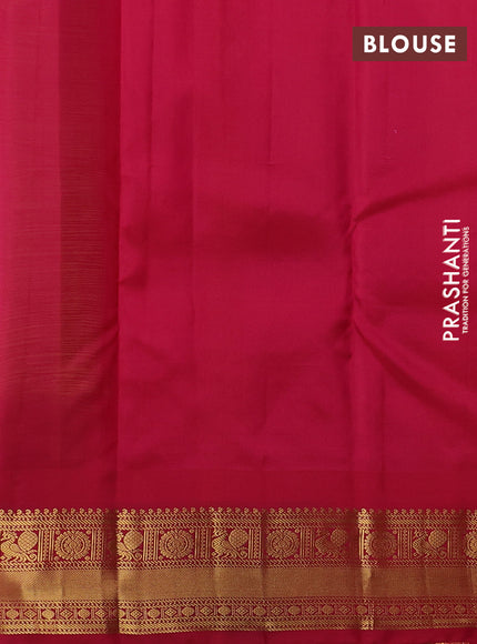 Pure kanchipuram silk saree lime green and red with zari woven buttas and temple design zari woven border