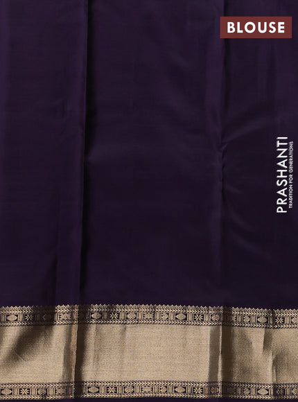 Pure kanchipuram silk saree pastel green and deep jamun with zari woven buttas and zari woven korvai border