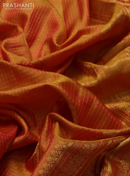 Pure gadwal silk saree sunset orange with allover zari checks & buttas and zari woven border