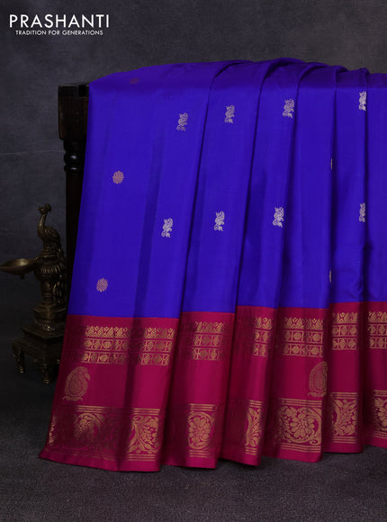 Pure gadwal silk saree royal blue and dark pink with allover silver & zari woven buttas and rettapet zari woven korvai butta border
