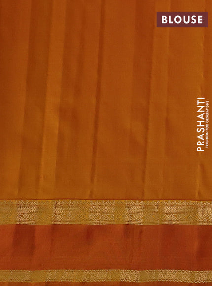 Pure gadwal silk saree teal blue and sunset orange with allover zari checks & buttas and rettapet zari woven border