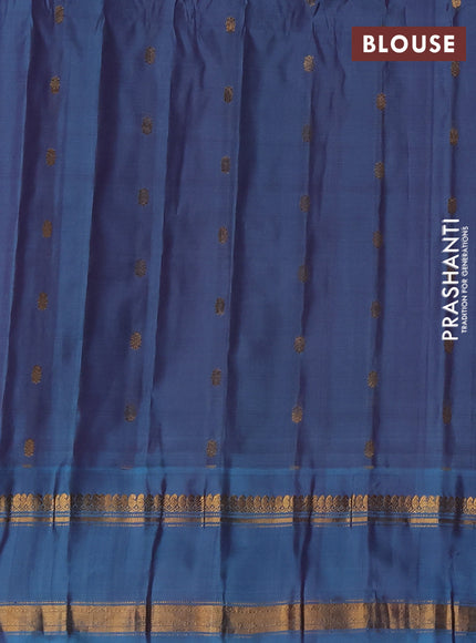 Pure gadwal silk saree dual shade of grey and blue shade with allover silver & zari woven buttas and rettapet zari woven border