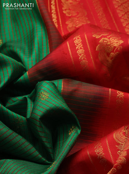 Pure gadwal silk saree green and red with allover checks & zari woven buttas and temple design zari woven border
