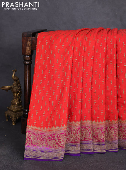 Banarasi crepe saree orange and violet with allover thread & zari woven buttas and woven border