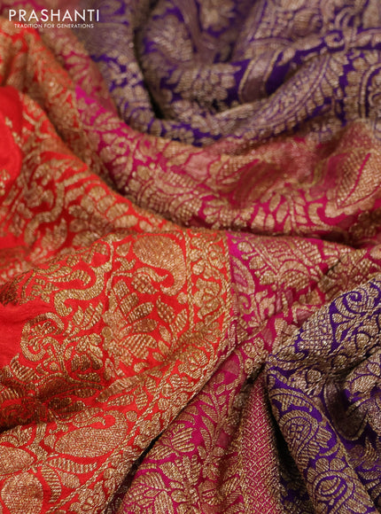 Banarasi crepe saree orange and violet with allover thread & zari woven buttas and woven border