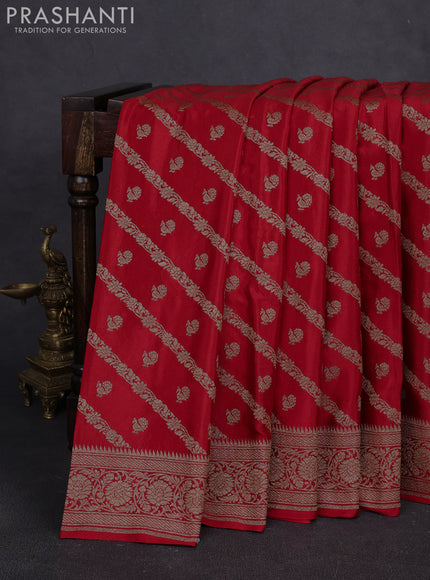 Banarasi crepe saree red with allover thread & zari weaves and buttas and woven border