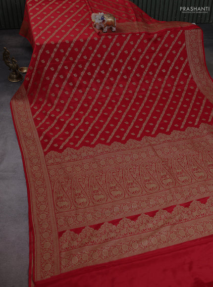 Banarasi crepe saree red with allover thread & zari weaves and buttas and woven border