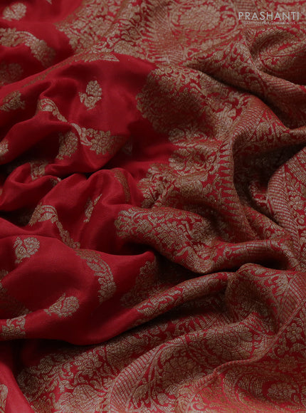 Banarasi crepe saree red with allover thread & zari weaves and buttas and woven border