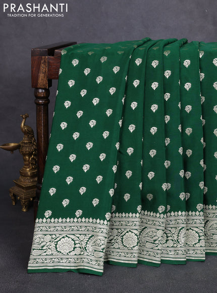 Banarasi crepe saree green with allover thread & zari woven buttas and woven border