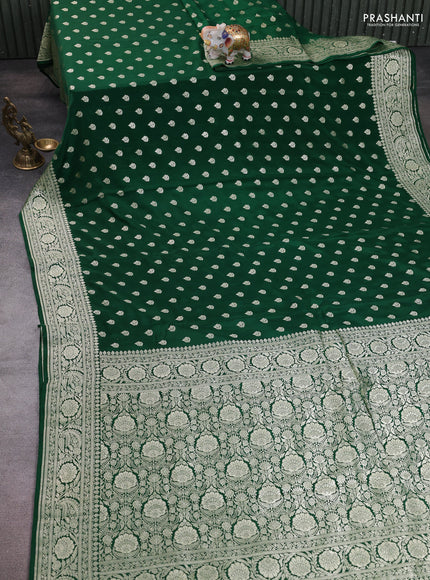 Banarasi crepe saree green with allover thread & zari woven buttas and woven border