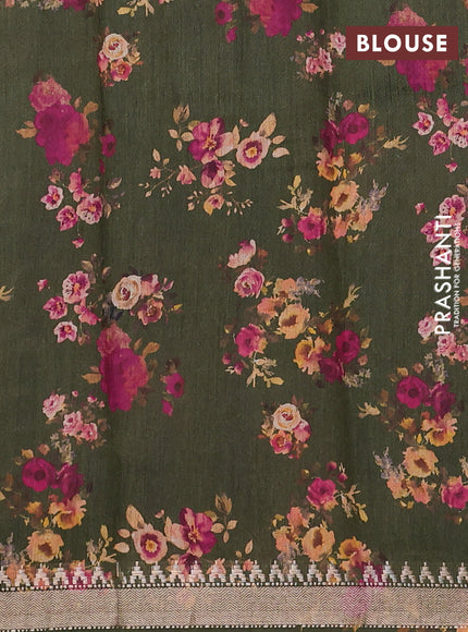 Organza tissue tussar silk saree sap green with allover zari stripe pattern & floral prints and zari woven border