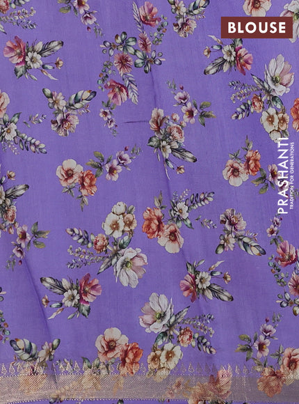 Organza tissue tussar silk saree lavender with allover zari stripe pattern & floral prints and zari woven border