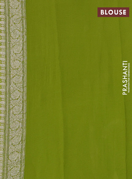 Banarasi chiffon saree lime green with allover silver zari woven buttas and silver zari woven floral border