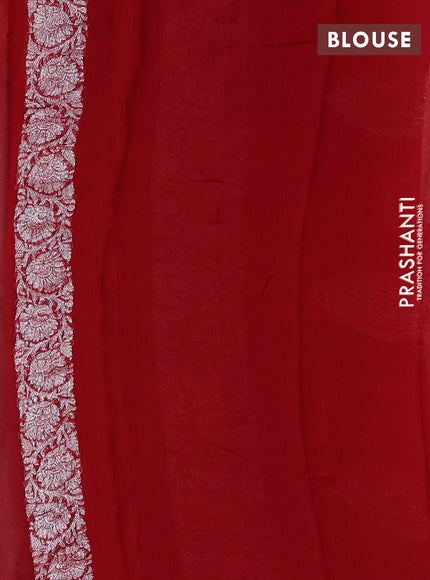 Banarasi chiffon saree dark peach and red with allover silver zari woven buttas and silver zari woven floral border