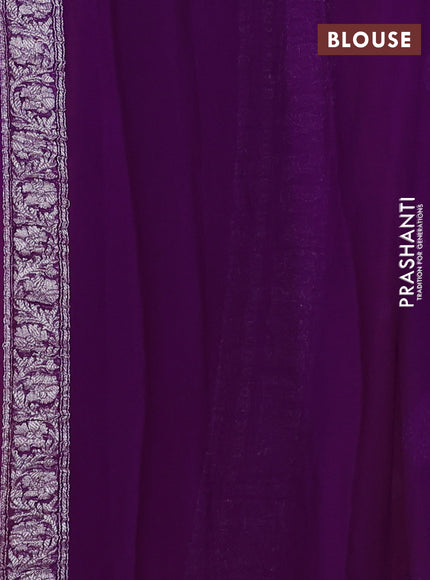 Banarasi chiffon saree yellow and purple with allover silver zari woven buttas and silver zari woven floral border