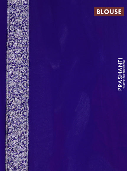 Banarasi chiffon saree pink and royal blue with allover silver zari woven buttas and silver zari woven floral border