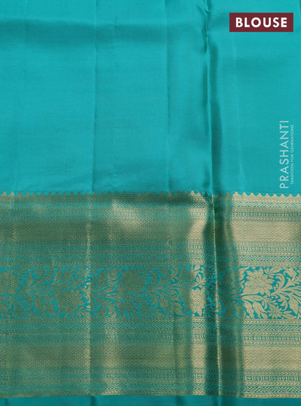 Pure kanchipuram silk saree teal green with allover zari woven brocade weaves and long rich zari woven border
