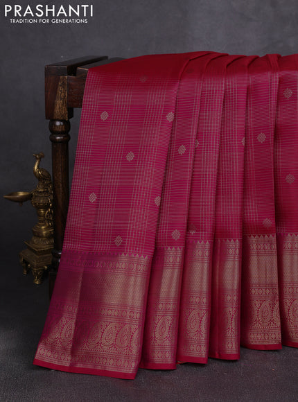 Pure kanchipuram silk saree dual shade of pink with allover zari small checks & buttas and rich zari woven border