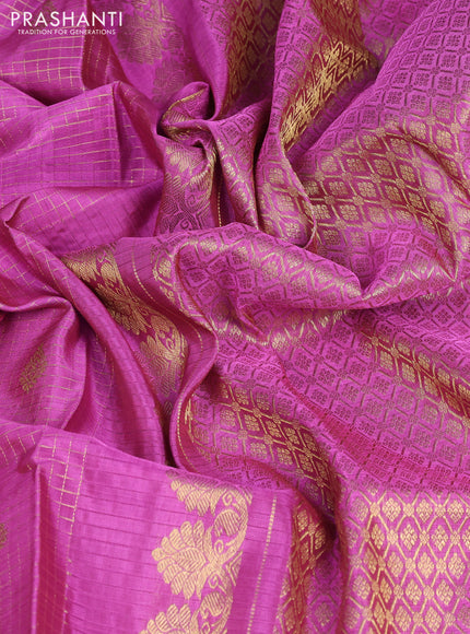 Venkatagiri silk saree mauve pink with allover small zari checks & buttas and temple zari woven border