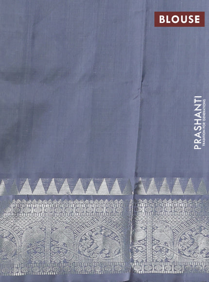 Venkatagiri silk saree pista green and grey with allover silver zari checks & buttas and temple silver zari woven border