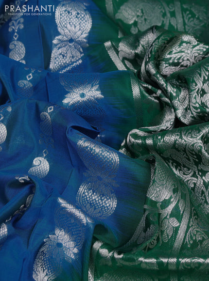 Venkatagiri silk saree cs blue and green with allover silver zari woven buttas and silver zari woven border