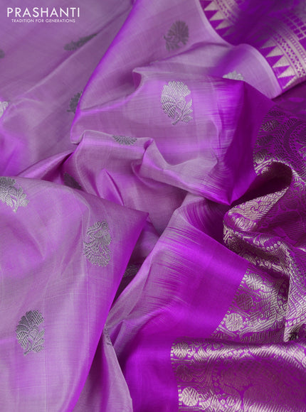 Venkatagiri silk saree pastel purple and purple with allover silver zari woven buttas and silver zari woven border