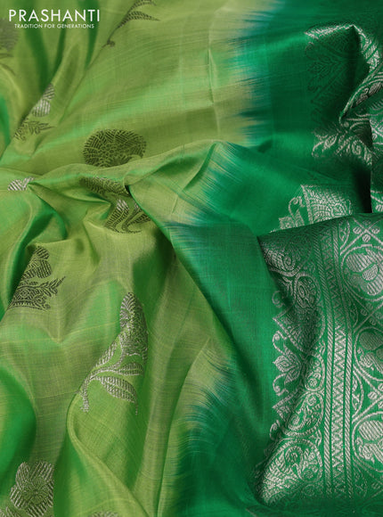 Venkatagiri silk saree light green and green with allover silver zari woven buttas and silver zari woven border