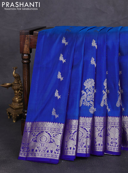 Venkatagiri silk saree cs blue and royal blue wirh allover silver zari woven buttas and silver zari woven border