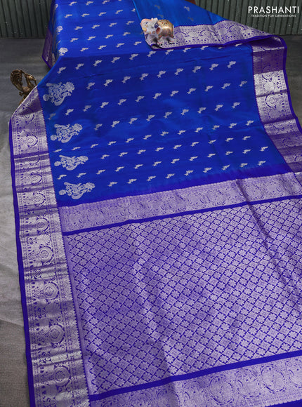 Venkatagiri silk saree cs blue and royal blue wirh allover silver zari woven buttas and silver zari woven border