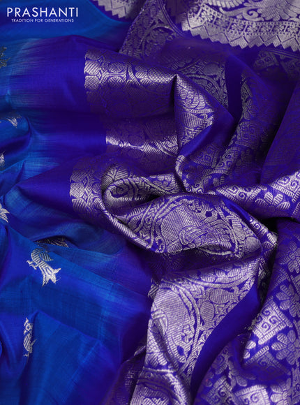 Venkatagiri silk saree cs blue and royal blue wirh allover silver zari woven buttas and silver zari woven border